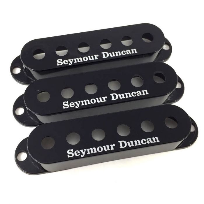 Set of 3 Seymour Duncan Single Coil Strat Pickup Covers - Black with Logo