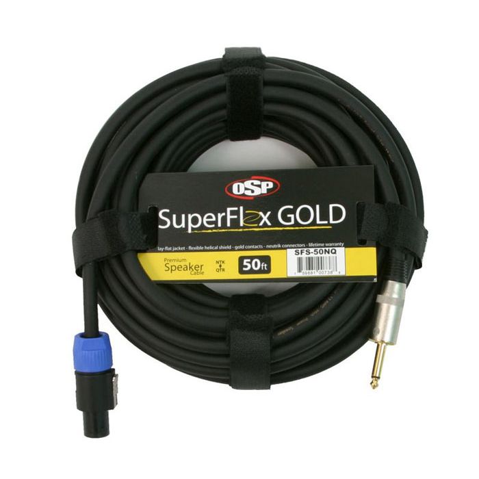 OSP SuperFlex GOLD 50' ft Speaker Cable, Speakon to 1/4", Neutrik Connectors