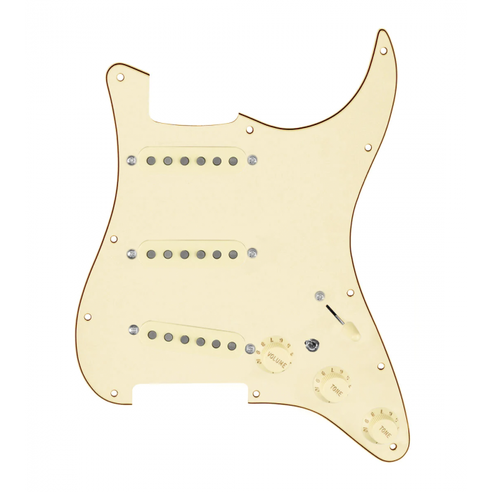 920D Custom Generation  Loaded Pickguard For Strat With Aged White Pickups and Knobs, Aged White Pickguard For Strat, and S7W-MT Wiring Harness