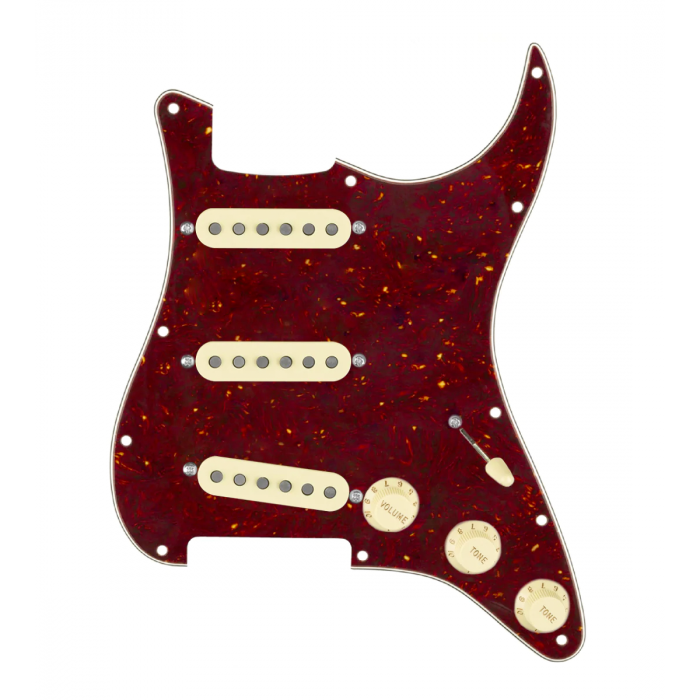 920D Custom Generation  Loaded Pickguard For Strat With Aged White Pickups and Knobs, Tortoise Pickguard For Strat, and S5W-BL-V Wiring Harness