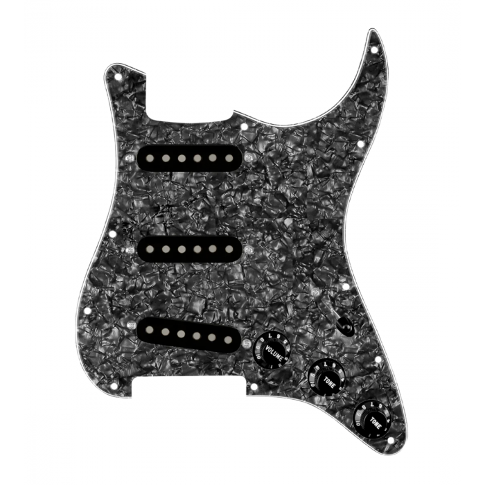 920D Custom Generation  Loaded Pickguard For Strat With Black Pickups and Knobs, Black Pearl Pickguard For Strat, and S5W-BL-V Wiring Harness