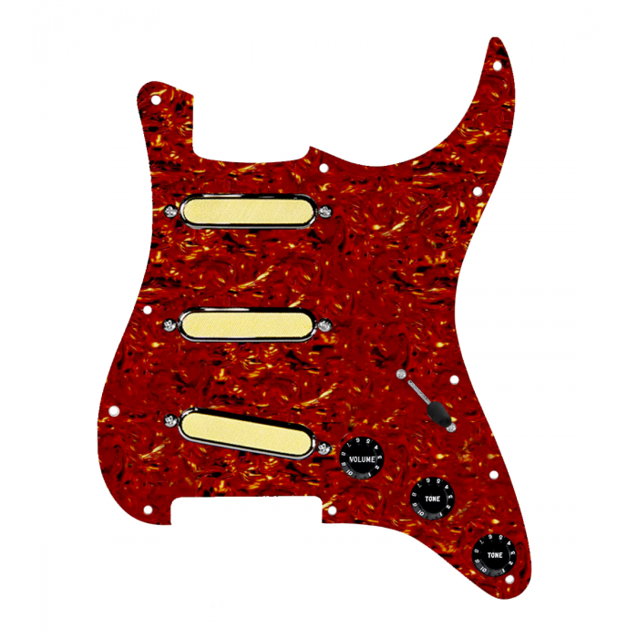 920D Custom Gold Foil Loaded Pickguard For Strat With Black Pickups and Knobs, Tortoise Pickguard For Strat, and S5W-BL-V Wiring Harness