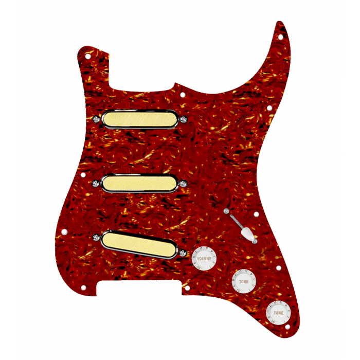 920D Custom Gold Foil Loaded Pickguard For Strat With White Pickups and Knobs, Tortoise Pickguard For Strat, and S5W-BL-V Wiring Harness