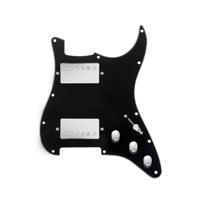 920D Custom Hipster Heaven HH Loaded Pickguard for Strat With Nickel Cool Kids Humbuckers, Black Pickguard, and S3W-HH Wiring Harness