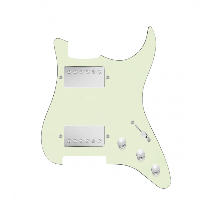 920D Custom Hipster Heaven HH Loaded Pickguard for Strat With Nickel Cool Kids Humbuckers, Mint Green Pickguard, and S3W-HH Wiring Harness