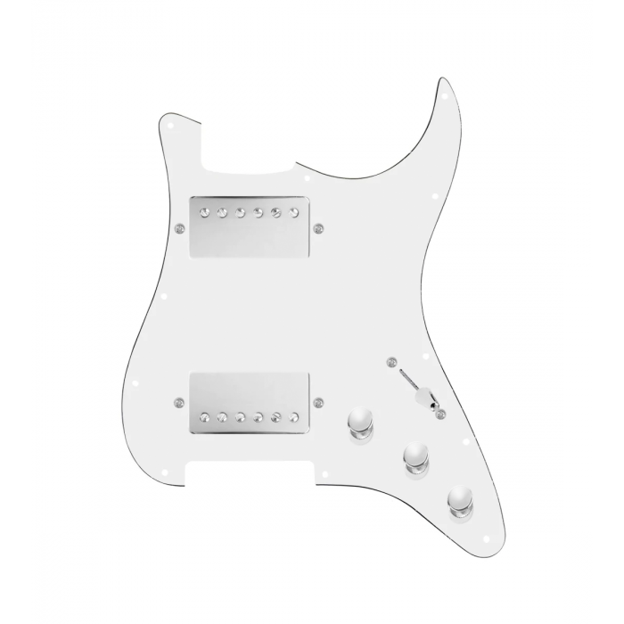 920D Custom Hipster Heaven HH Loaded Pickguard for Strat With Nickel Roughneck Humbuckers, White Pickguard, and S3W-HH Wiring Harness