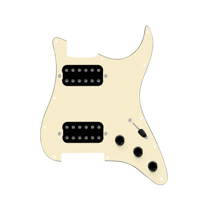 920D Custom Hipster Heaven HH Loaded Pickguard for Strat With Uncovered Cool Kids Humbuckers, Aged White Pickguard, and S3W-HH Wiring Harness