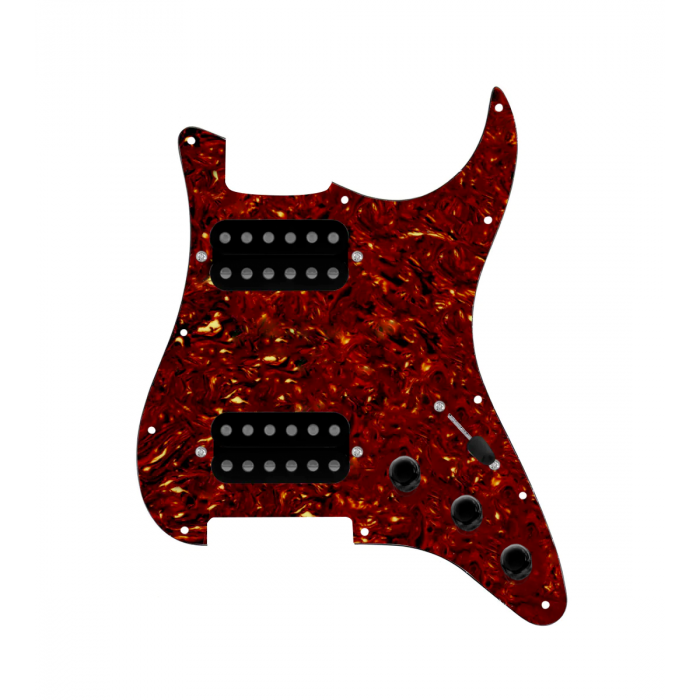 920D Custom Hipster Heaven HH Loaded Pickguard for Strat With Uncovered Cool Kids Humbuckers, Tortoise Pickguard, and S5W-HH Wiring Harness