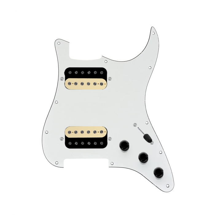 920D Custom Hot And Heavy HH Loaded Pickguard for Strat With Uncovered Roughneck Humbuckers, Parchment Pickguard, and S3W-HH Wiring Harness