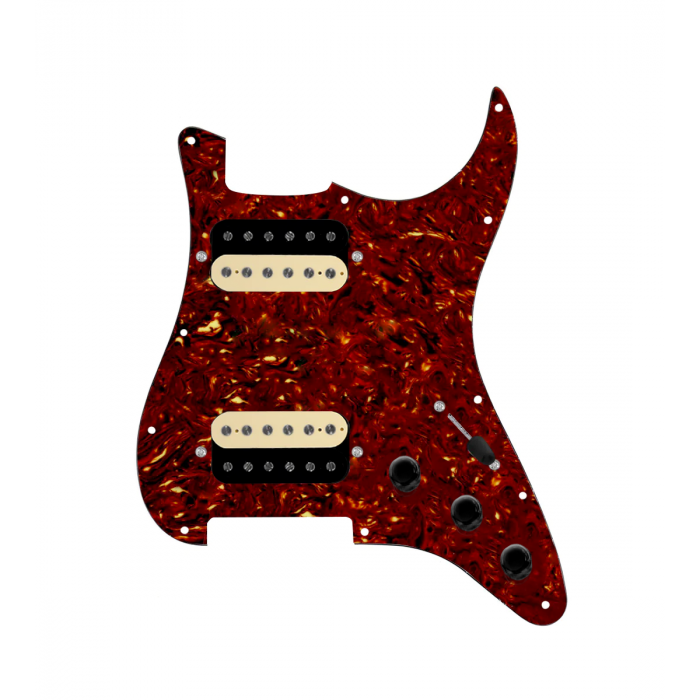 920D Custom Hot And Heavy HH Loaded Pickguard for Strat With Uncovered Roughneck Humbuckers, Tortoise Pickguard, and S3W-HH Wiring Harness