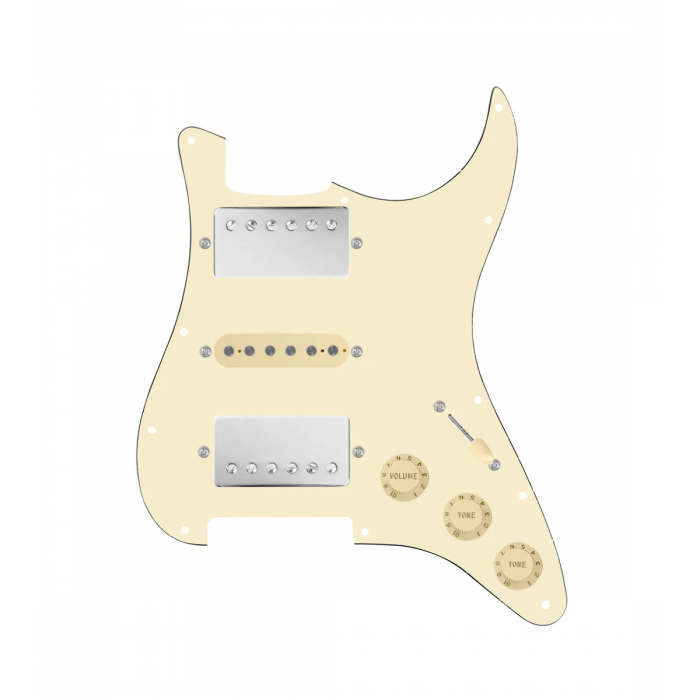 920D Custom HSH Loaded Pickguard for Stratocaster With Nickel Smoothie Humbuckers, Aged White Texas Vintage Pickups, Aged White Pickguard, and S5W-HSH Wiring Harness