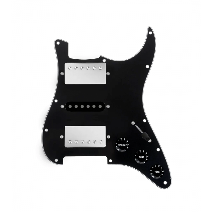 920D Custom HSH Loaded Pickguard for Stratocaster With Nickel Smoothie Humbuckers, Black Texas Vintage Pickups, Black Pickguard, and S5W-HSH Wiring Harness