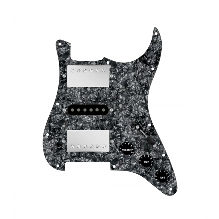 920D Custom HSH Loaded Pickguard for Stratocaster With Nickel Smoothie Humbuckers, Black Texas Vintage Pickups, Black Pearl Pickguard, and S5W-HSH Wiring Harness