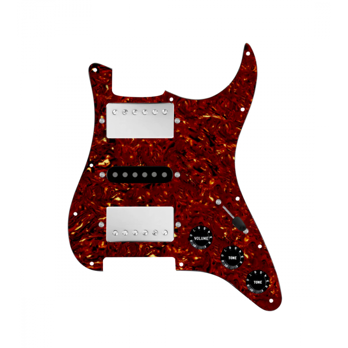 920D Custom HSH Loaded Pickguard for Stratocaster With Nickel Smoothie Humbuckers, Black Texas Vintage Pickups, Tortoise Pickguard, and S5W-HSH Wiring Harness
