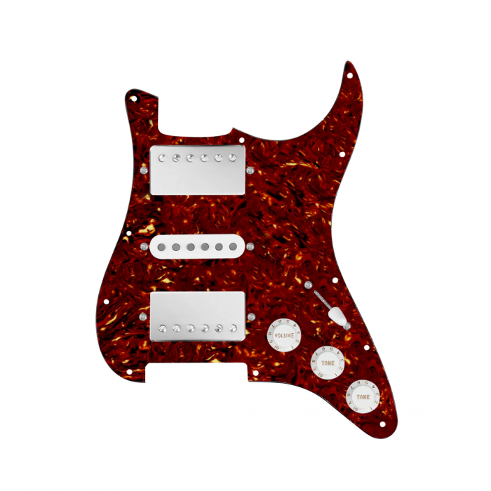 920D Custom HSH Loaded Pickguard for Stratocaster With Nickel Smoothie Humbuckers, White Texas Vintage Pickups, Tortoise Pickguard, and S5W-HSH Wiring Harness