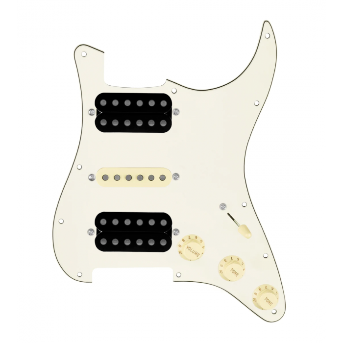 920D Custom HSH Loaded Pickguard for Stratocaster With Uncovered Smoothie Humbuckers, Aged White Texas Vintage Pickups, Parchment Pickguard, and S5W-HSH Wiring Harness