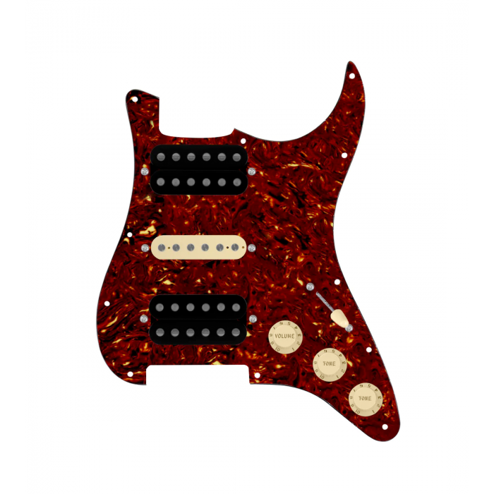 920D Custom HSH Loaded Pickguard for Stratocaster With Uncovered Smoothie Humbuckers, Aged White Texas Vintage Pickups, Tortoise Pickguard, and S5W-HSH Wiring Harness