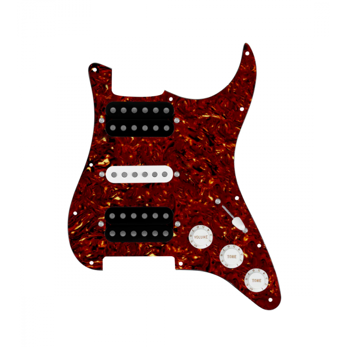 920D Custom HSH Loaded Pickguard for Stratocaster With Uncovered Smoothie Humbuckers, White Texas Vintage Pickups, Tortoise Pickguard, and S5W-HSH Wiring Harness