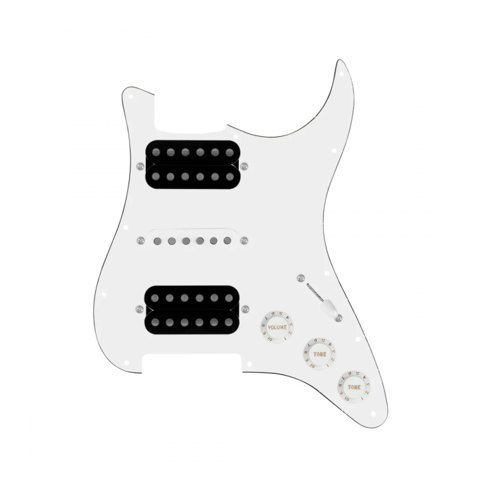 920D Custom HSH Loaded Pickguard for Stratocaster With Uncovered Smoothie Humbuckers, White Texas Vintage Pickups, White Pickguard, and S5W-HSH Wiring Harness