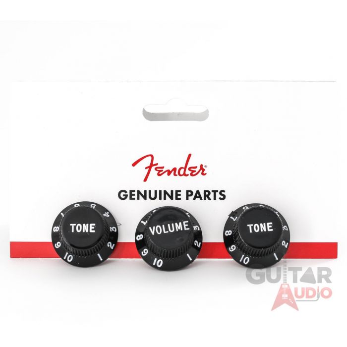 Genuine Fender Stratocaster/Strat Black Guitar Control Knobs - 2 Tone, 1 Volume