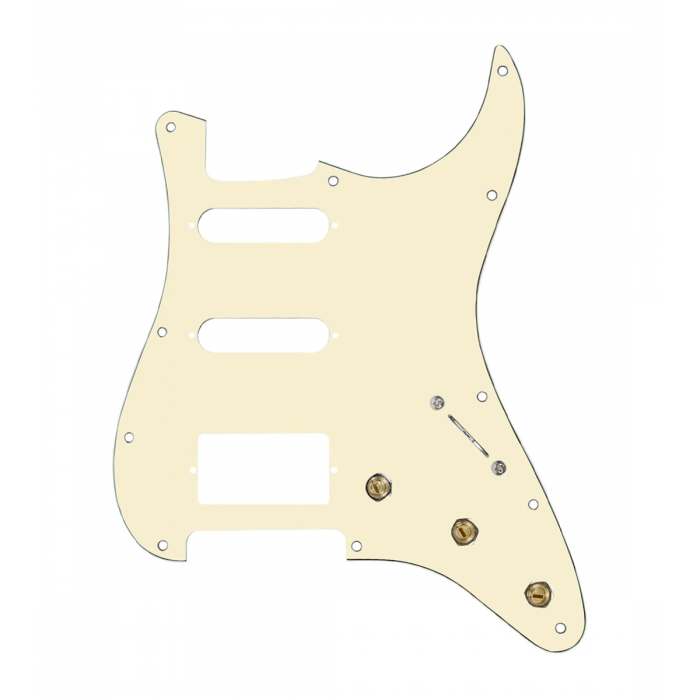 920D Custom HSS Pre-Wired Pickguard for Strat With An Aged White Pickguard and S5W-HSS-PP Wiring Harness
