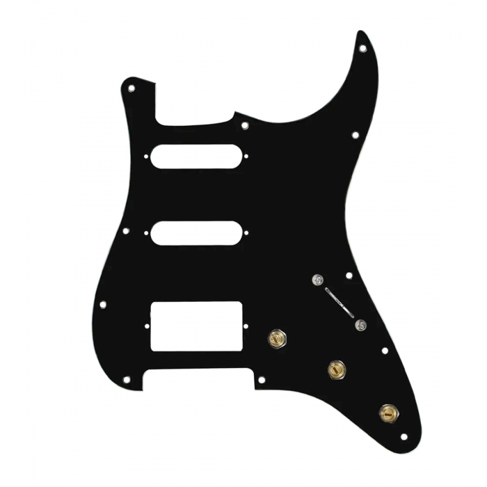 920D Custom HSS Pre-Wired Pickguard for Strat With A Black Pickguard and S5W-HSS-BL Wiring Harness