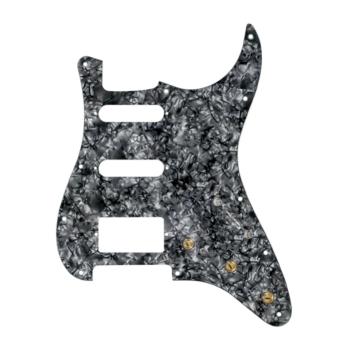 920D Custom HSS Pre-Wired Pickguard for Strat With A Black Pearl Pickguard and S5W-HSS-BL Wiring Harness