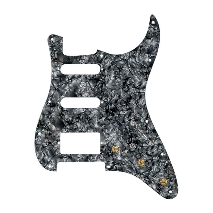 920D Custom HSS Pre-Wired Pickguard for Strat With A Black Pearl Pickguard and S7W-HSS-MT Wiring Harness