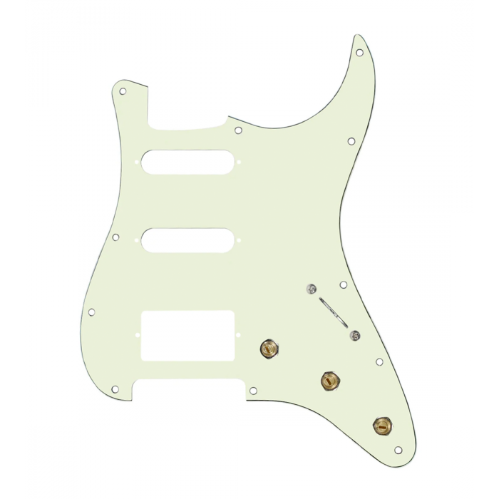 920D Custom HSS Pre-Wired Pickguard for Strat With A Mint Green Pickguard and S5W-HSS-BL Wiring Harness