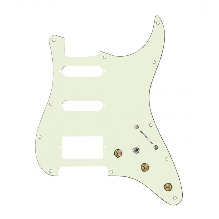 920D Custom HSS Pre-Wired Pickguard for Strat With A Mint Green Pickguard and S7W-HSS-MT Wiring Harness