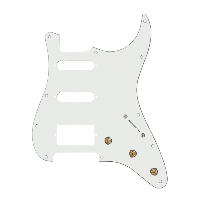 920D Custom HSS Pre-Wired Pickguard for Strat With A Parchment Pickguard and S5W-HSS-BL Wiring Harness