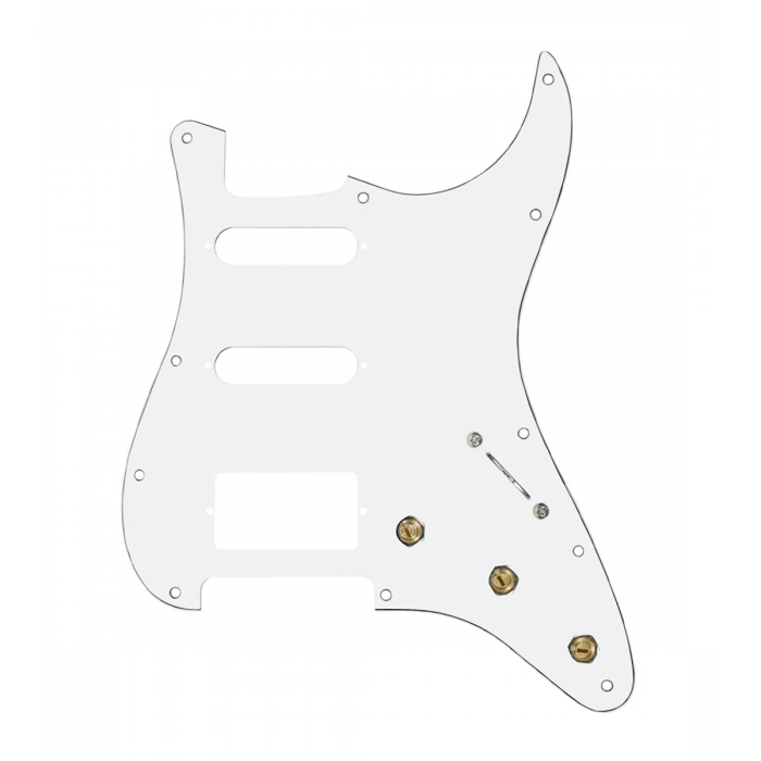 920D Custom HSS Pre-Wired Pickguard for Strat With A White Pickguard and S5W-HSS-BL Wiring Harness