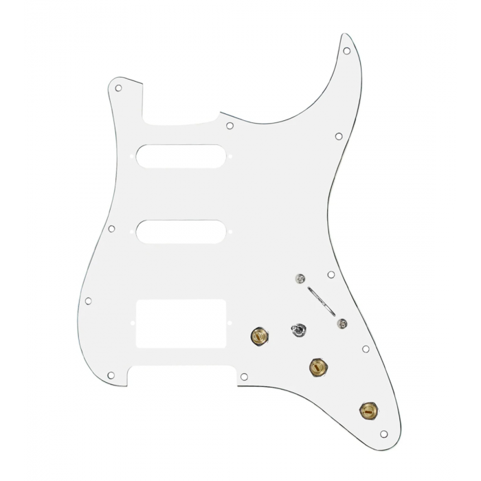 920D Custom HSS Pre-Wired Pickguard for Strat With A White Pickguard and S7W-HSS-MT Wiring Harness