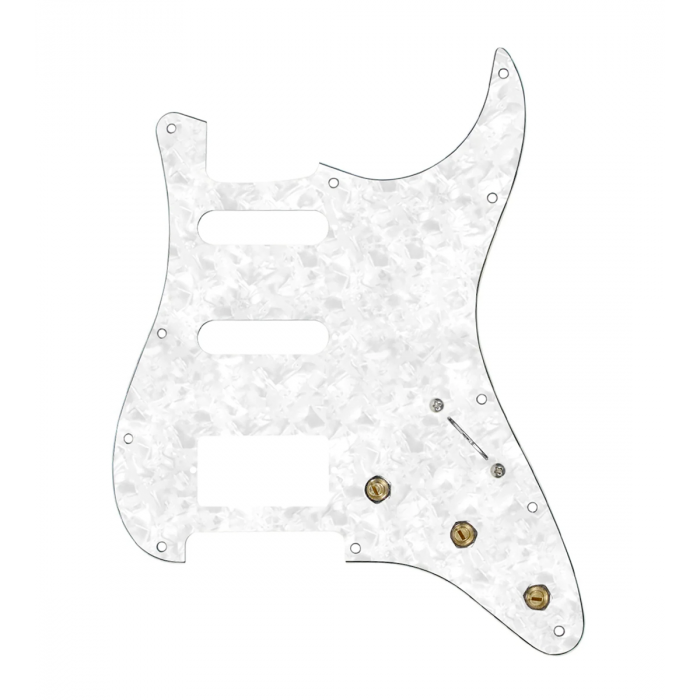 920D Custom HSS Pre-Wired Pickguard for Strat With A White Pearl Pickguard and S5W-HSS-PP Wiring Harness