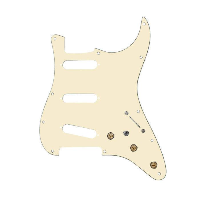 920D Custom SSS Pre-Wired Pickguard for Strat With An Aged White Pickguard and S7W-MT Wiring Harness