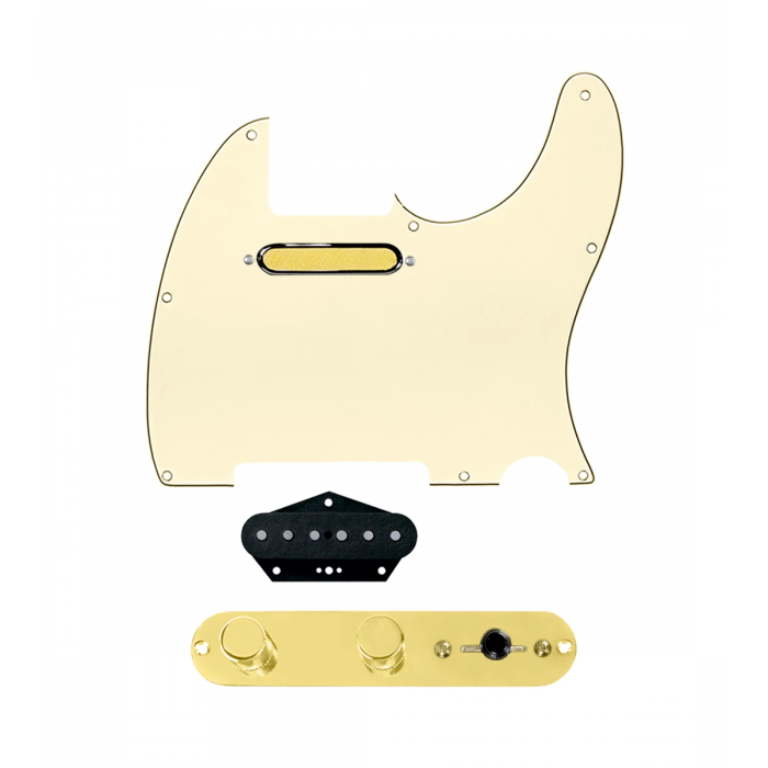920D Custom Gold Foil Loaded Pickguard for Tele With Aged White Pickguard and T3W-REV-G Control Plate