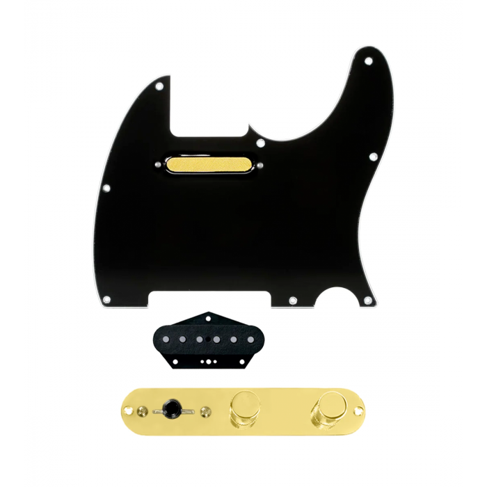 920D Custom Gold Foil Loaded Pickguard for Tele With Black Pickguard and T3W-G Control Plate