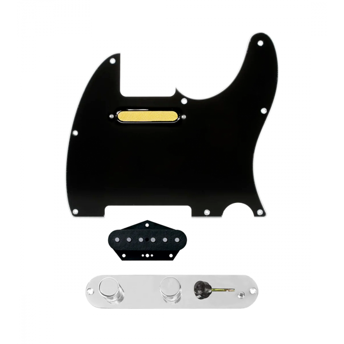 920D Custom Gold Foil Loaded Pickguard for Tele With Black Pickguard and T3W-REV-C Control Plate