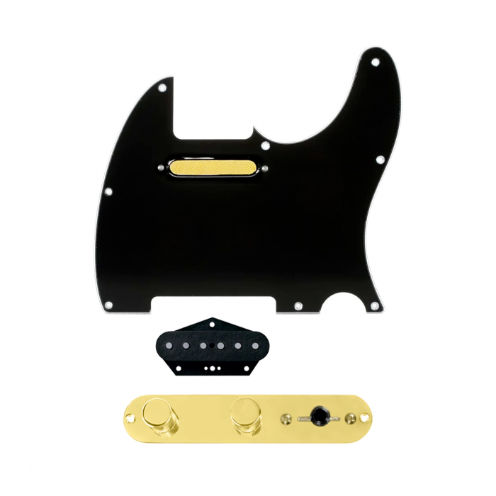 920D Custom Gold Foil Loaded Pickguard for Tele With Black Pickguard and T3W-REV-G Control Plate