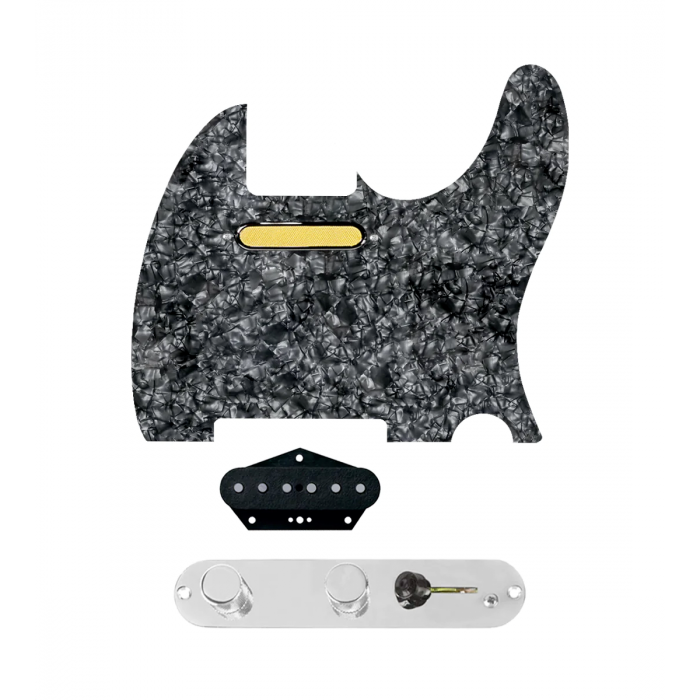 920D Custom Gold Foil Loaded Pickguard for Tele With Black Pearl Pickguard and T3W-REV-C Control Plate