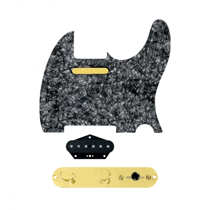 920D Custom Gold Foil Loaded Pickguard for Tele With Black Pearl Pickguard and T3W-REV-G Control Plate