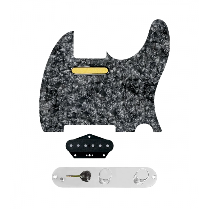 920D Custom Gold Foil Loaded Pickguard for Tele With Black Pearl Pickguard and T4W-C Control Plate