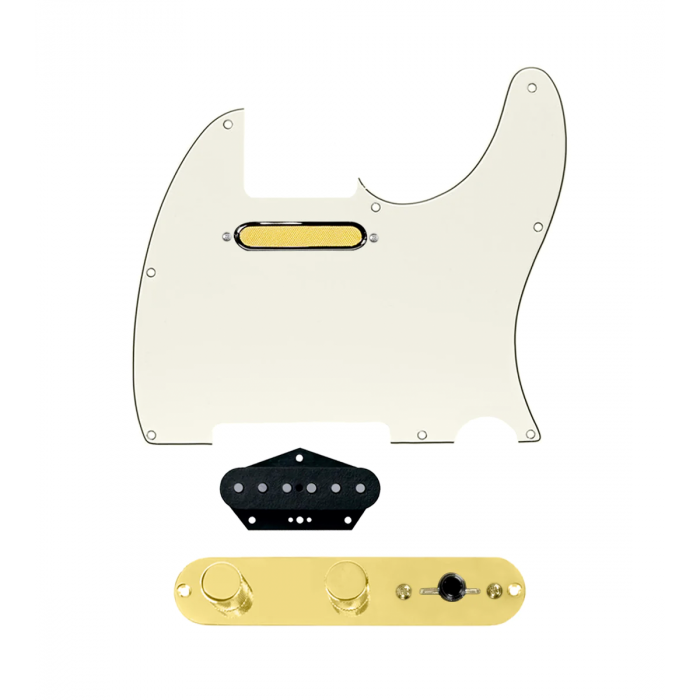 920D Custom Gold Foil Loaded Pickguard for Tele With Parchment Pickguard and T3W-REV-G Control Plate