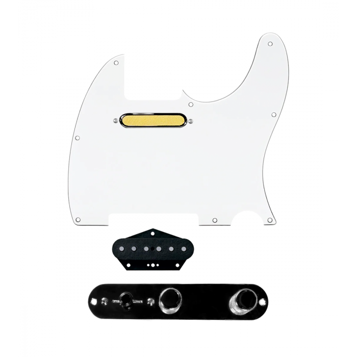 920D Custom Gold Foil Loaded Pickguard for Tele With White Pickguard and T3W-B Control Plate