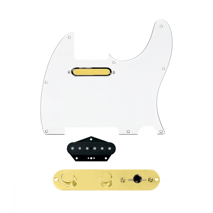 920D Custom Gold Foil Loaded Pickguard for Tele With White Pickguard and T3W-REV-G Control Plate
