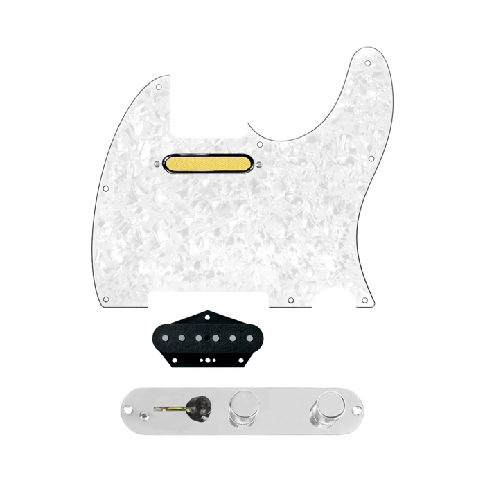 920D Custom Gold Foil Loaded Pickguard for Tele With White Pearl Pickguard and T3W-C Control Plate