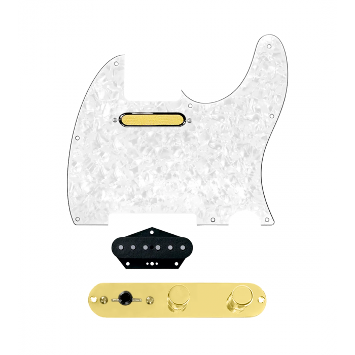 920D Custom Gold Foil Loaded Pickguard for Tele With White Pearl Pickguard and T4W-G Control Plate