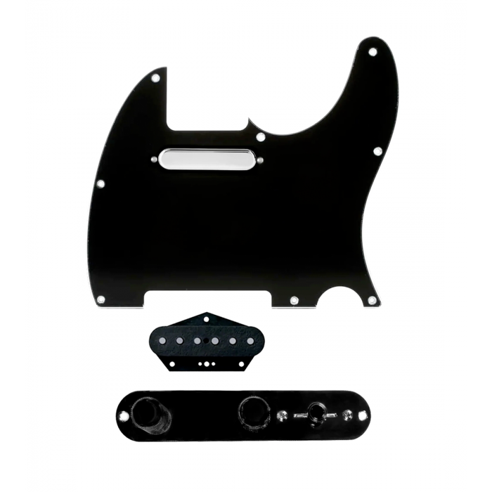 920D Custom Texas Grit Loaded Pickguard for Tele With Black Pickguard and T3W-REV-B Control Plate