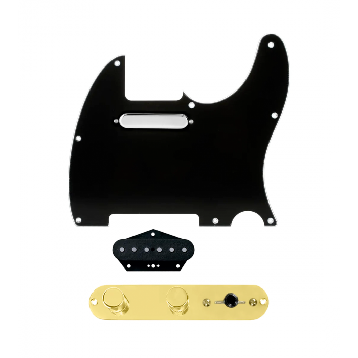 920D Custom Texas Grit Loaded Pickguard for Tele With Black Pickguard and T3W-REV-G Control Plate