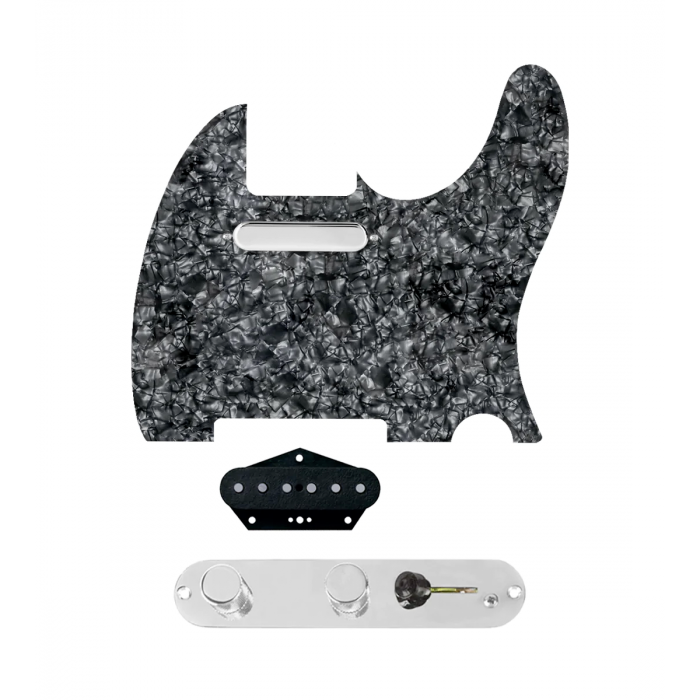 920D Custom Texas Grit Loaded Pickguard for Tele With Black Pearl Pickguard and T3W-REV-C Control Plate